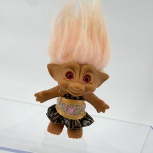 Ace Novelty Troll Doll Kids Peach Pink Hair Magenta Eyes Gem Belly Vintage